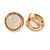 Round Milky White Glass Stone with Crystal Accent Clip On Earrings In Gold Plated Metal - 20mm D - view 3