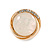 Round Milky White Glass Stone with Crystal Accent Clip On Earrings In Gold Plated Metal - 20mm D - view 4