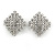 Clear Crystal Square Shape Clip On Earrings In Silver Tone - 30mm Tall