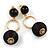 Black Silk Cord Ball Drop Earrings In Gold Tone Metal - 60mm Long - view 2