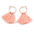 Trendy Peach Pink Cotton Tassel Gold Tone Hoop Earrings - 65mm Long - view 6