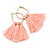 Trendy Peach Pink Cotton Tassel Gold Tone Hoop Earrings - 65mm Long - view 7