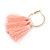 Trendy Peach Pink Cotton Tassel Gold Tone Hoop Earrings - 65mm Long - view 4