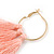 Trendy Peach Pink Cotton Tassel Gold Tone Hoop Earrings - 65mm Long - view 5