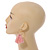 Trendy Peach Pink Cotton Tassel Gold Tone Hoop Earrings - 65mm Long - view 2