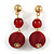 Ox Blood/ Burgundy Double Ball Drop Earrings In Gold Tone - 55mm L - view 2