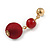 Ox Blood/ Burgundy Double Ball Drop Earrings In Gold Tone - 55mm L - view 6