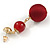Ox Blood/ Burgundy Double Ball Drop Earrings In Gold Tone - 55mm L - view 7