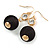 Black Silk Cord Ball with Clear Crystal Drop Earrings In Gold Tone - 50mm L - view 4