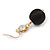 Black Silk Cord Ball with Clear Crystal Drop Earrings In Gold Tone - 50mm L - view 6