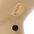 Black Silk Cord Ball with Clear Crystal Drop Earrings In Gold Tone - 50mm L - view 3