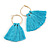 Trendy Mint Cotton Tassel Gold Tone Hoop Earrings - 65mm Long - view 7