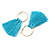Trendy Mint Cotton Tassel Gold Tone Hoop Earrings - 65mm Long - view 8