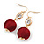 Burgundy Red Silk Cord Ball with Clear Crystal Drop Earrings In Gold Tone - 50mm L - view 4