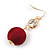 Burgundy Red Silk Cord Ball with Clear Crystal Drop Earrings In Gold Tone - 50mm L - view 6