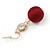 Burgundy Red Silk Cord Ball with Clear Crystal Drop Earrings In Gold Tone - 50mm L - view 7