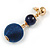 Midnight Blue Double Ball Drop Earrings In Gold Tone - 55mm L - view 5