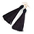 Long Dark Blue Cotton Tassel Drop Earrings with Gold Tone Hook - 11.5cm L - view 4