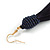 Long Dark Blue Cotton Tassel Drop Earrings with Gold Tone Hook - 11.5cm L - view 6