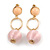 Pastel Pink Silk Cord Ball Drop Earrings In Gold Tone Metal - 60mm Long