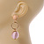 Pastel Pink Silk Cord Ball Drop Earrings In Gold Tone Metal - 60mm Long - view 3