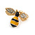Small Yellow/ Black Enamel Clear Crystal Bee Stud Earrings In Gold Tone Metal - 18mm Across - view 5