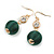 Green Silk Cord Ball with Clear Crystal Drop Earrings In Gold Tone - 50mm L - view 4