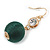 Green Silk Cord Ball with Clear Crystal Drop Earrings In Gold Tone - 50mm L - view 5