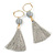 Long Light Grey Cotton Ball and Tassel Hoop Earrings In Gold Tone Metal - 12.5cm L - view 7