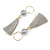 Long Light Grey Cotton Ball and Tassel Hoop Earrings In Gold Tone Metal - 12.5cm L - view 8