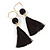 Long Black Cotton Ball and Tassel Hoop Earrings In Gold Tone Metal - 12.5cm L - view 2