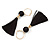 Long Black Cotton Ball and Tassel Hoop Earrings In Gold Tone Metal - 12.5cm L - view 3
