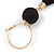 Long Black Cotton Ball and Tassel Hoop Earrings In Gold Tone Metal - 12.5cm L - view 4