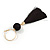 Long Black Cotton Ball and Tassel Hoop Earrings In Gold Tone Metal - 12.5cm L - view 5