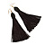 Long Black Cotton Tassel Drop Earrings with Gold Tone Hook - 11.5cm L - view 4