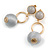 Metallic Grey Silk Cord Ball Drop Earrings In Gold Tone Metal - 60mm Long - view 2