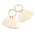 Trendy Off White Cotton Tassel Gold Tone Hoop Earrings - 65mm Long