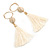 Long Off White Cotton Ball and Tassel Hoop Earrings In Gold Tone Metal - 12.5cm L - view 4