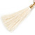 Long Off White Cotton Ball and Tassel Hoop Earrings In Gold Tone Metal - 12.5cm L - view 6