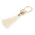 Long Off White Cotton Ball and Tassel Hoop Earrings In Gold Tone Metal - 12.5cm L - view 8