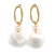 Trendy White Faux Velour Ball with Gold Tone Oval Drop Earrings - 60mm L