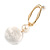 Trendy White Faux Velour Ball with Gold Tone Oval Drop Earrings - 60mm L - view 3