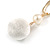 Trendy White Faux Velour Ball with Gold Tone Oval Drop Earrings - 60mm L - view 5