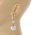 Trendy White Faux Velour Ball with Gold Tone Oval Drop Earrings - 60mm L - view 7