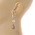 Trendy Pastel Beige Silk Fabric Ball with Gold Tone Oval Drop Earrings - 60mm L - view 3