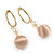 Trendy Pastel Beige Silk Fabric Ball with Gold Tone Oval Drop Earrings - 60mm L - view 4