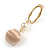 Trendy Pastel Beige Silk Fabric Ball with Gold Tone Oval Drop Earrings - 60mm L - view 5