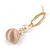 Trendy Pastel Beige Silk Fabric Ball with Gold Tone Oval Drop Earrings - 60mm L - view 6