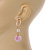 Trendy Pastel Pink Faux Velour Ball with Gold Tone Oval Drop Earrings - 60mm L - view 3