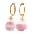 Trendy Pastel Pink Faux Velour Ball with Gold Tone Oval Drop Earrings - 60mm L